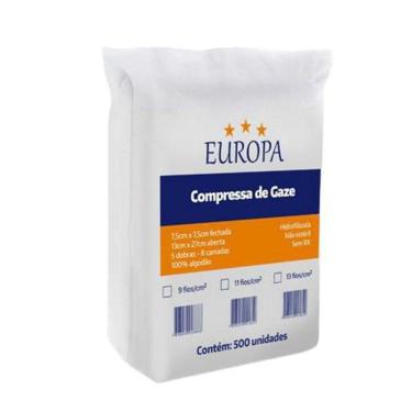 Imagem de Compressa De Gaze 13F Com 500 N Esteril 7,5CmX7,5Cm Europa