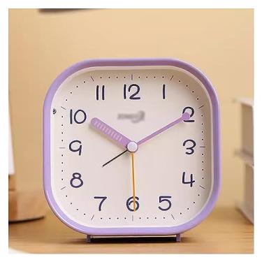 Imagem de Despertador quarto relógio despertador quadrado de 10 cm com algarismos arábicos, silencioso sem tique-taque, luz de fundo, operado por bateria, operação simples para quarto/mesa/relógio de mesa