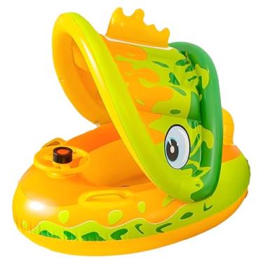 Imagem de Crianças flutuação da piscina de natação, crianças flutuam para piscina - Anel de flutuação de natação da piscina de criança com dossel do sol | Água em de barco brincando brinquedo com volante e buzi