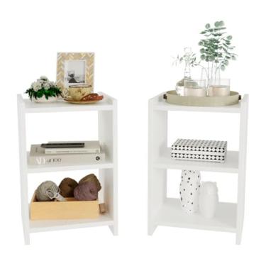 Imagem de Kit 2 Mesa de Cabeceira Nicho Quarto Casal Decoração Retro América (Branco)