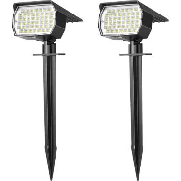 Imagem de WENATY Luzes solares à prova d'água IP65 para ambientes externos, 2 unidades de holofotes de paisagem com 46 LEDs, 3 modos de luzes de inundação alimentadas por energia solar para fora do quintal,