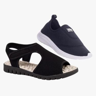 Imagem de Kit 2 Pares Sandália Feminina Ortopédica Massageadora e Tênis Calce Fá