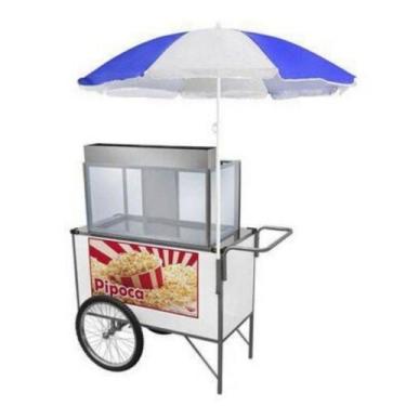Imagem de Carrinho de Pipoca com Guarda Sol e Rodas de Bicicleta Cefaz