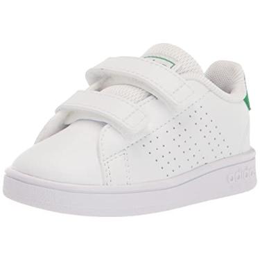 Imagem de adidas Tênis infantil Advantage com velcro, Ftwr Branco/Verde/Núcleo Preto (Alça cruzada), 10 Toddler
