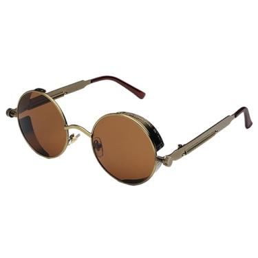Imagem de PROUDDEMON Óculos de sol retrô gótico Steampunk para mulheres e homens, armação de metal redonda (armação marrom lente bronze)