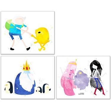 Imagem de Watercolor Adventure Time Poster Prints - Set of 3 (8x10 inches) Cartoon Network Wall Art Decor - Finn - Jake - Ice King - Princess Bubblegum - Marceline - Lumpy Space Princess