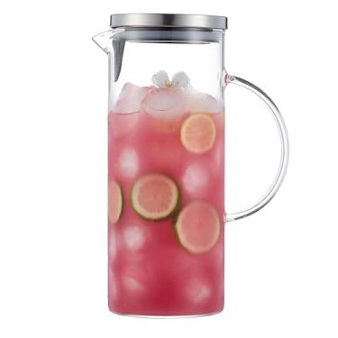 Imagem de Jarra de água estilo conciso, jarro de vidro com tampa para porta lateral de geladeira de 1,5 L, 1,5 L, jarro de vidro de borossilicato para bebidas caseiras quentes ou frias.