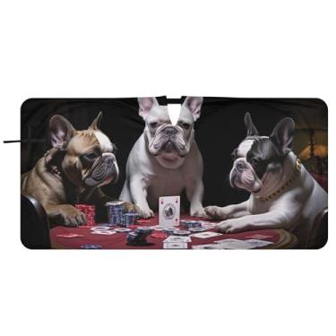 Imagem de Para-sol de carro engraçado jogo buldogues franceses para para-brisa dobrável caminhão auto carro sombra para para-brisa dianteiro, 81,3 cm x 157,5 cm