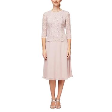 Imagem de Alex Evenings Vestido feminino com corpete bordado para mãe da noiva, vestido de convidada de casamento (tamanho pequeno e regular), Concha, rosa, 42