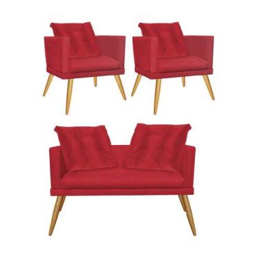 Imagem de Kit 02 Poltrona e Namoradeira Sofá Lucia Confort Com Almofada Sala Rec