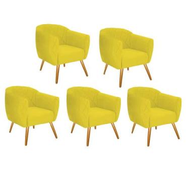 Imagem de Kit 05 Poltrona Cadeira Decorativa  Ludi Pés Palito Sala de Estar Rece