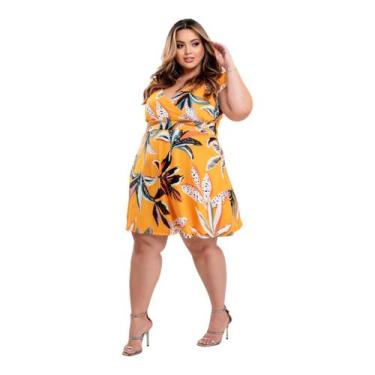 Imagem de Vestido Curto Plus Size Rodado Soltinho Suede Manga Curta - Thania Mod