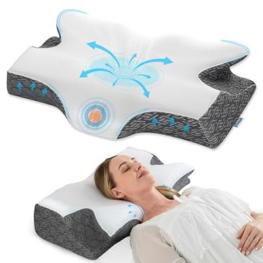 Imagem de Elviros Travesseiro de pescoço cervical – Travesseiro ergonômico para alívio da dor no pescoço, travesseiro ortopédico lateral para dormir, travesseiros refrescantes de espuma viscoelástica para