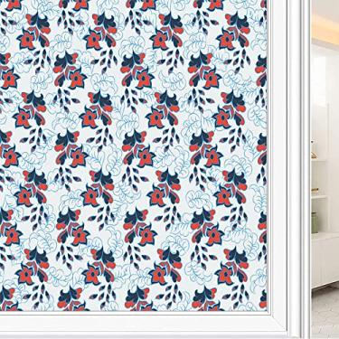 Imagem de Película de janela de privacidade de flores, textura de estilo floral, filme de vidro para sala de estar e escritório em casa, L90 x C 190 cm