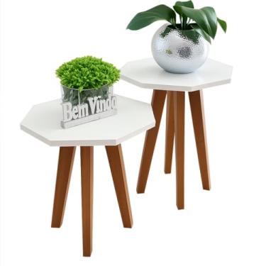 Imagem de Mesa De Canto GeoméTrica Branca - Kit Com 2 Unidades E 3 PéS Palito, Apoio Lateral Moderno Para Sofá, Sala De Estar Ou Quarto, Design Elegante E Leve