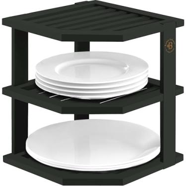 Imagem de Prateleira organizadora de armário – Rack de canto de bambu para balcão de cozinha, economia de espaço para pratos, pratos, tigelas, despensa de pão, armazenamento de banheiro ou suporte de bancada