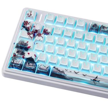 Imagem de Hyekit Teclas PBT – Teclas Brilhantes, Dye Sub & Double Shot, 142 teclas Cherry Profile Backlit para teclado magnético mecânico 60 65 75 100 por cento (flor de ameixa)