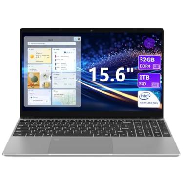 Imagem de KurieTim Laptop Windows de 32 GB RAM, SSD NVMe M2 PCIe de 1 TB, CPU Intel_N95 de 1,7 a 3,4 GHz, tela LCD IPS FHD 180° de 15,6 polegadas, teclado retroiluminado, leitor de impressão digital, mini HDMI
