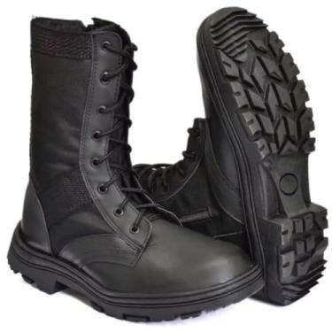 Imagem de Bota Coturno Militar Com Ziper E Cadarço Couro Extra Leve Conforto e Segurança (Preto, BR, Adulto, Numérico, 41)