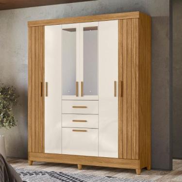 Imagem de Guarda Roupa Solteiro Frisado com Espelho 7 Portas 2 Gavetas e Pés Mal