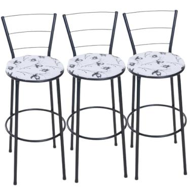 Imagem de 3 BANQUETAS ALTA 3 ARAME -Adequado para decorar o quarto e sala de estar.(BRANCO FLORIDO)