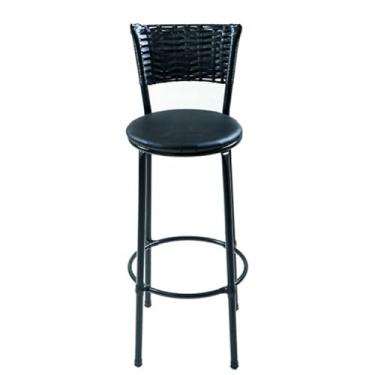 Imagem de 1 banqueta alta fibra sintética PRETO junco cozinha bancada balcão bar área gourmet de churrasco