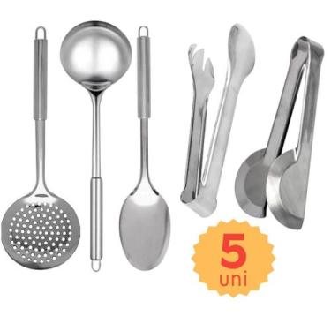 Imagem de Kit de Utensílios de Cozinha Prático 5 pçs Colher concha Escumadeira P