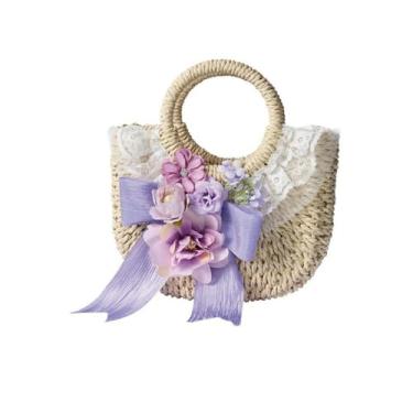 Imagem de Youshe Kit de bolsa de mão com flores artificiais e vime, bolsas florais para mulheres, dia das mães, presente de casamento, Roxa