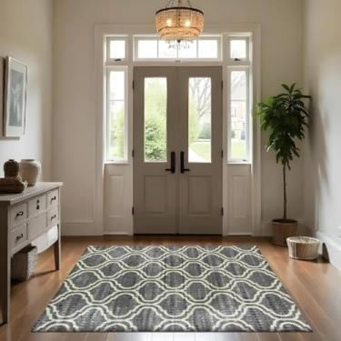 Imagem de 1 Tapete Entrada Porta Hall Grande Belga Es Mo 140 x 200 Vr (D2Mod Cinza Marfim Preto - Moderno Manchado Abstrato)