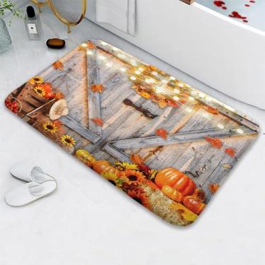 Imagem de Tapete de banho rústico para porta de celeiro, folhas de bordo, folhas colheita, ação de graças, antiderrapante, absorvente, tapetes de veludo macio de secagem rápida, tapetes para banheira, banheiro