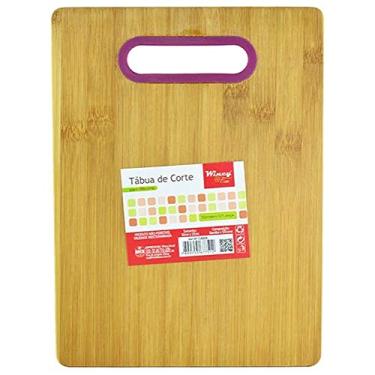 Imagem de Tabua De Corte De Madeira Bambu Multiuso Retangular Com Pegador De Silicone 30X22Cm