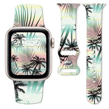 Imagem de Pulseira de relógio compatível com Apple Watch séries 10, 9, 8, 7, 6, 5, 4 e 3 Ultra SE, para mulheres e homens, pulseiras de silicone substituíveis para iWatch de 38 mm, 40 mm, 41 mm e 42 mm (folhas