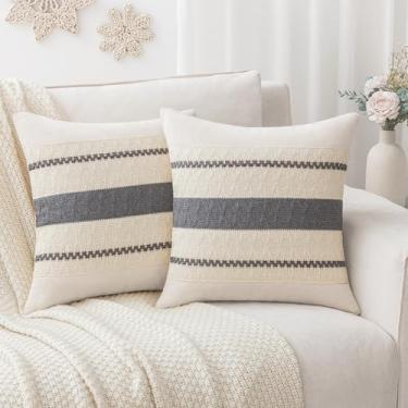 Imagem de Laolitou Conjunto de 2 fronhas de linho 45 x 45 cm, fronhas decorativas de algodão boho cinza macio para sala de estar, sofá, quarto, almofadas de sofá, decoração de casa