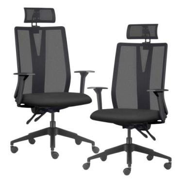 Imagem de Kit 2 Cadeiras Escritório Giratória Presidente Flow F02 Base Preta Cre