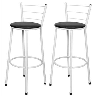 Imagem de Jogo 2 Banqueta Alta Para Cozinha Branca Epoxi Assento Preto