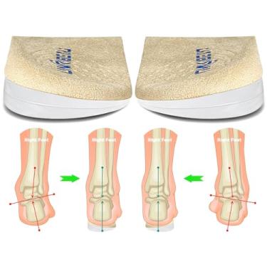 Imagem de Unribeau Palmilhas de salto ajustáveis de supinação e correção de pronação de 3 camadas, inserções de cunha autoadesivas medial e lateral para alinhamento do pé, dor no joelho, pernas de arco (bege, P