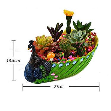 Imagem de KIMISS Resina Artesanal de Pavão Suculento Maconha - Plantador de Cacto Deco Vintage Com Orifício de Drenagem para Suculentas, Mini Cactos, Ervas - Decoração Exclusiva para Casa e Jardim (Como