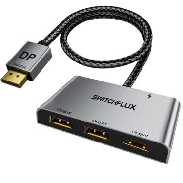 Imagem de SWITCHFLUX DisplayPort para DisplayPort duplo com adaptador HDMI | 4K @60Hz| Display estendido 1 entrada e 3 saídas MST Hub para vários monitores compatíveis com PC, placa de vídeo NVIDIA/AMD