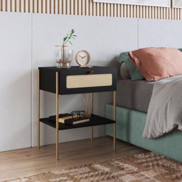 Imagem de Mesa de Cabeceira 1 Gaveta Palhinha Pé Metal Oslo - Artesano Móveis