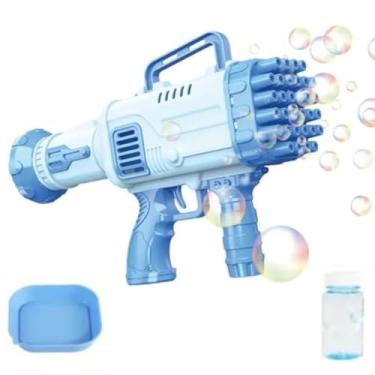 Imagem de Lança Bolhas DE Sabão Pistola Bazuka ARMA De Brinquedo A Pilha FAZER BOLHAS AUTOMÁTICA SOPRO 32 FUROS AUTO VOLUME DE BOLHAS ELETRICA BOLINHA MAQUINA ARMINHA (AZUL)