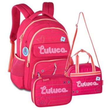 Imagem de Kit mochila de costas lancheira e estojo Luluca, Rosa