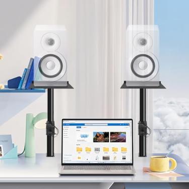 Imagem de Pedestal Caixa de Som, Suportes de Alto-Falante, Suporte Desktop Clamp-On, Altura Ajustável, Par de Suportes de Monitor de Estúdio com Grampo de Mesa, Pacote com 2