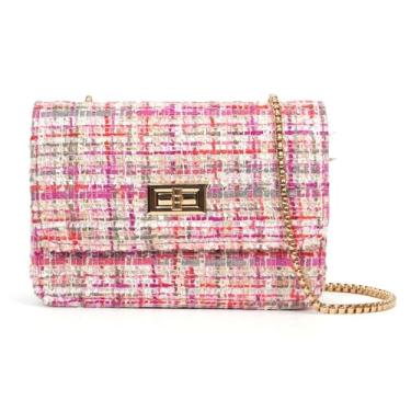 Imagem de TXMAQQ Bolsas de ombro femininas modernas de tweed, alça superior de grande capacidade, bolsa transversal de corrente, bolsas de mão de lã femininas, Rosa 7
