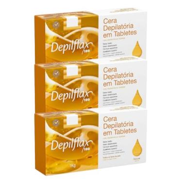 Imagem de Kit 3 Cera Quente Depilatória Profissional Natural Mel Depilflax Barra 1Kg Grande