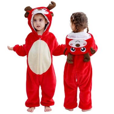 Imagem de MICHLEY Unisex Baby Halloween Party Cosplay Pajamas Infant Toddler Animal Dress Hooded Romper 2-3T, Beer A