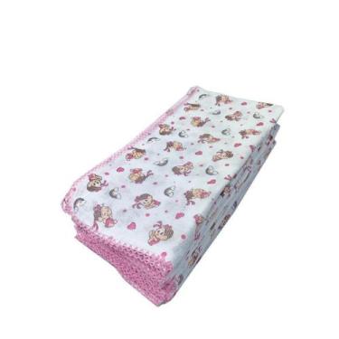 Imagem de Kit 3 Fralda De Pano Estampada 70X70Cm Com Croche Monica - Inconfral