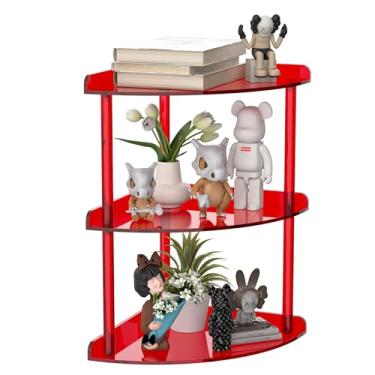 Imagem de Sezanrpt Organizador de prateleira de canto de acrílico de 3 camadas, 24 x 24 x 40 cm, prateleira de canto de bancada vermelha para banheiro, cozinha, quarto, escritório, sala de estudo