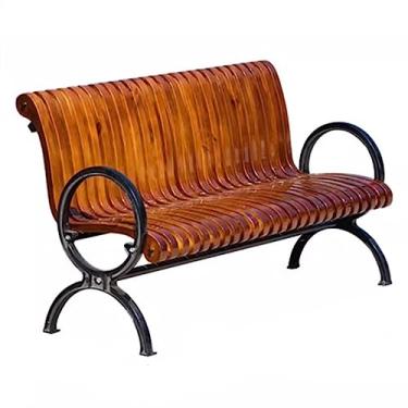 Imagem de Banco externo Banco externo com apoios de braços, cadeira de parque de luxo com assentos e encosto simplificados, pernas de alumínio fundido preto resistente, para jardim, pátio, varanda, caminho