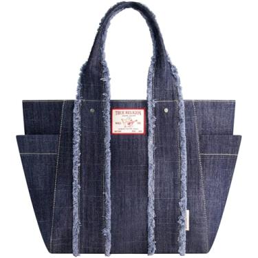 Imagem de True Religion Sacola, bolsa de viagem feminina com alça desgastada, jeans escuro
