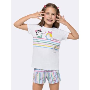 Imagem de Pijama Manga Curta Infantil Bia Listras - Veggi, Branco, 4, Meninas